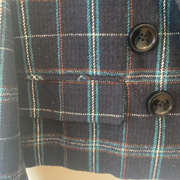Navy Plaid Tweed Cropped Blazer - Picture 3 of 4